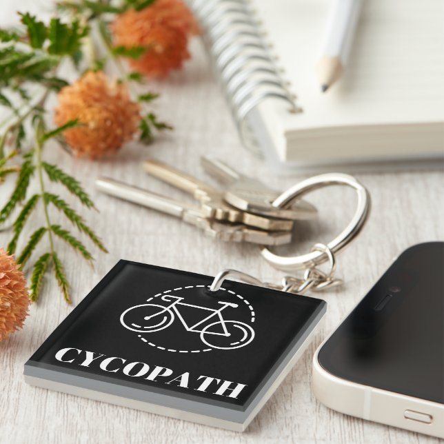 Cycopath Cycling Pun Minimalist Road Bike Cyclist  Keychain (Front Right)