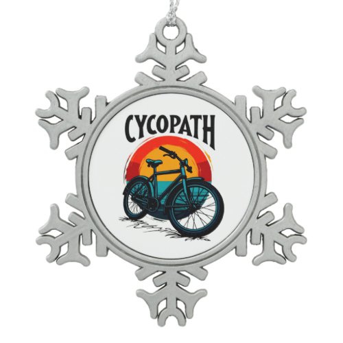 Cycopath: Energetic Bike with sunset Graphic Tee Snowflake Pewter Christmas Ornament