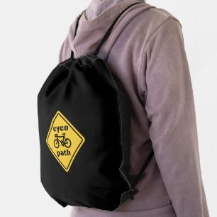Cycopath Funny Road Sign for Cycle Lover Drawstring Bag