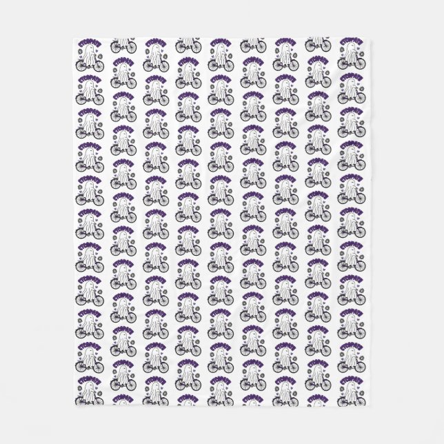 Cycopath Halloween Ghost on Purple Bicycle  Fleece Blanket (Front)