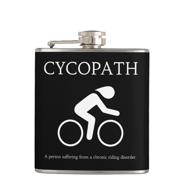 Cycopath, I Love Bikes Funny Novelty Flask (Front)