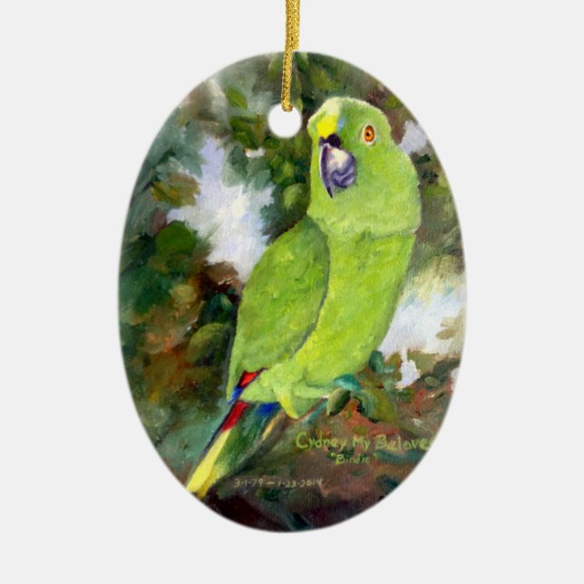 Cydney Yellow Naped Parrot Ceramic Ornament (Front)