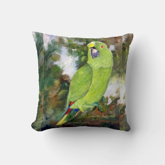 Cydney Yellow Naped Parrot Throw Pillow (Front)