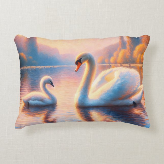 Cygnet and Swan Accent Pillow (Front)
