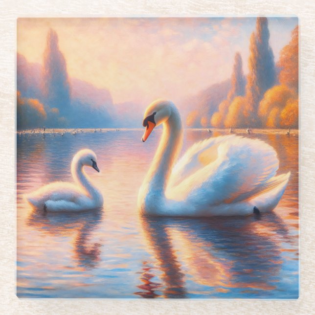 Cygnet and Swan Glass Coaster (Front)