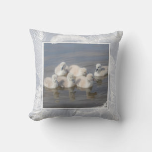 Cygnets and Swan Feathers Throw Pillow