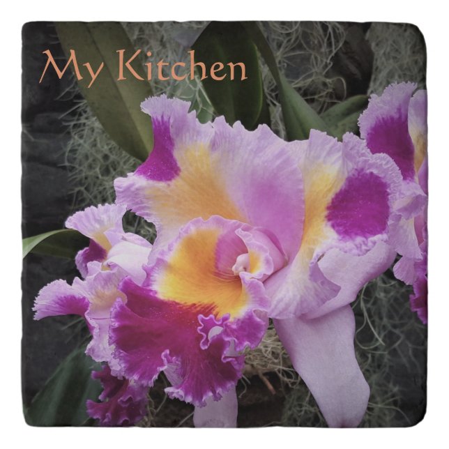 Cymbidium Orchid Flowers Shades of Purple Trivet (Front)
