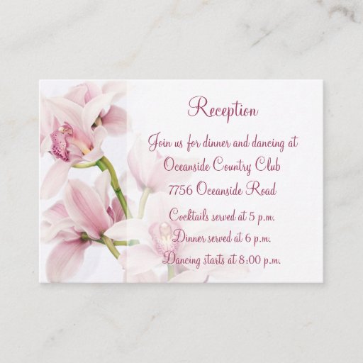 Customizable Cymbidium Orchid Wedding Reception Insert Card Business Card Templates