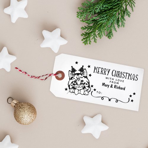 Cymric Cat Tag Merry Christmas  Rubber Stamp