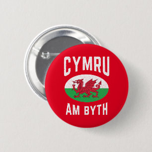 Cymru Am Byth Wales Flag Proud Welsh Vintage Rugby Button