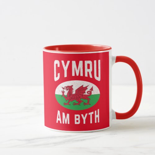 Cymru Am Byth Wales Flag Proud Welsh Vintage Rugby Mug