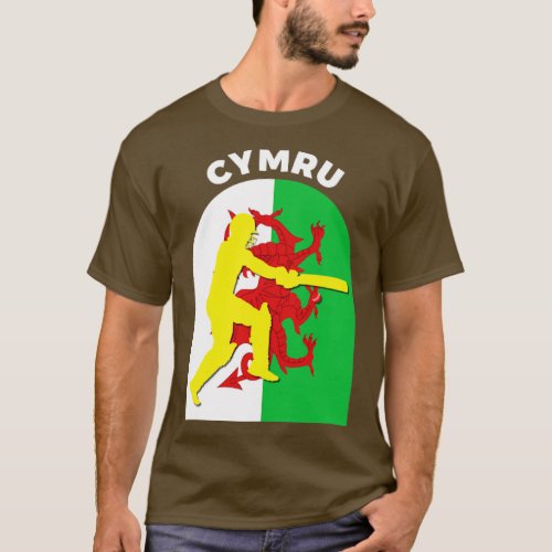 Cymru Cricket Batsman Baner Cymru1  T_Shirt