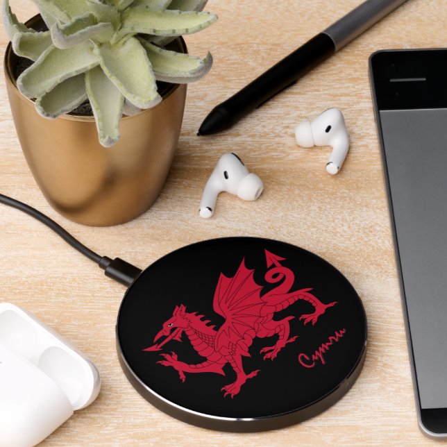 Cymru Red Dragon, Patriotic Wales, Welsh Wireless Charger (Desk 2)