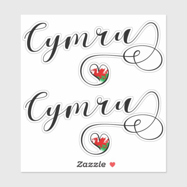 Cymru Wales Flag In Heart Sticker (Sheet)