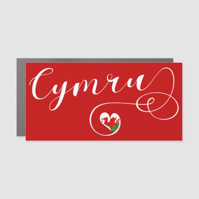 Cymru, Welsh Flag In Heart, Wales Car Magnet (Front)