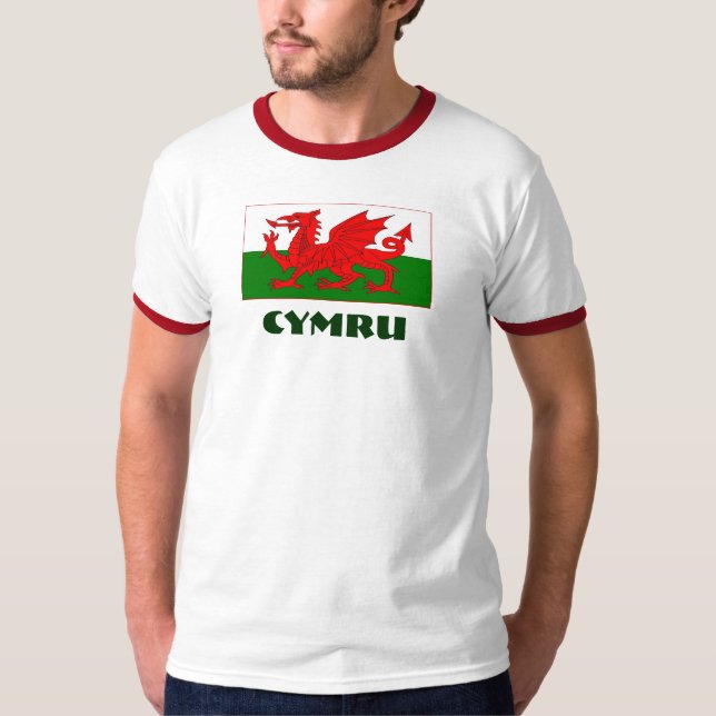Cymru/Welsh flag with Cymru text. T-Shirt (Front)