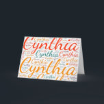 Cynthia Card<br><div class="desc">Cynthia. Show and wear this popular beautiful female first name designed as colorful wordcloud made of horizontal and vertical cursive hand lettering typography in different sizes and adorable fresh colors. Wear your positive american name or show the world whom you love or adore. Merch with this soft text artwork is...</div>
