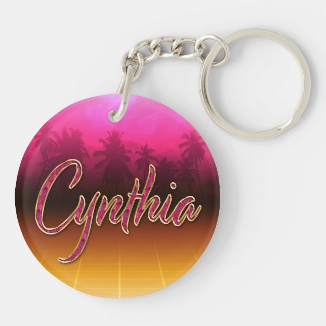 Cynthia First name golden pink keychain (Back)