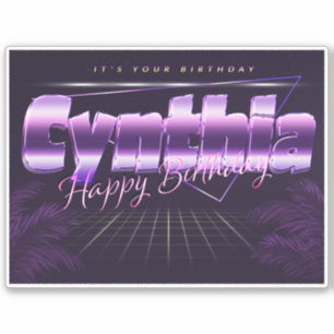 Cynthia name first name lila retro sticker birthda