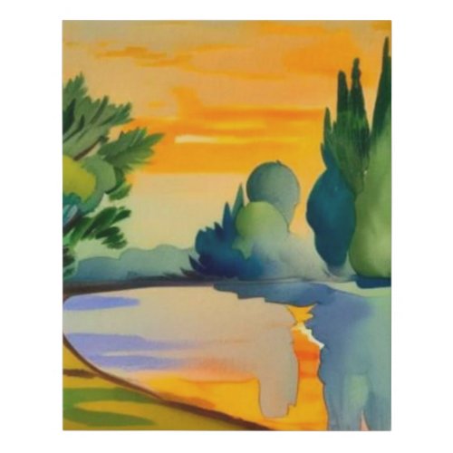 Cypress and Olive trees by lake Faux Canvas Print