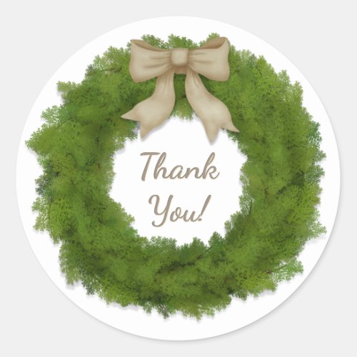 Cypress Evergreen Wreath With Bow Custom Text Classic Round Sticker