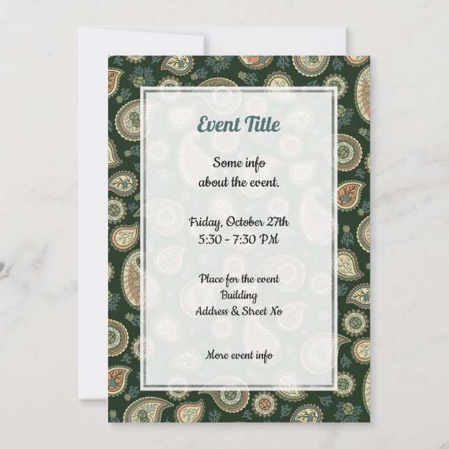 Cypress Paisley Pattern Invitation (Back)