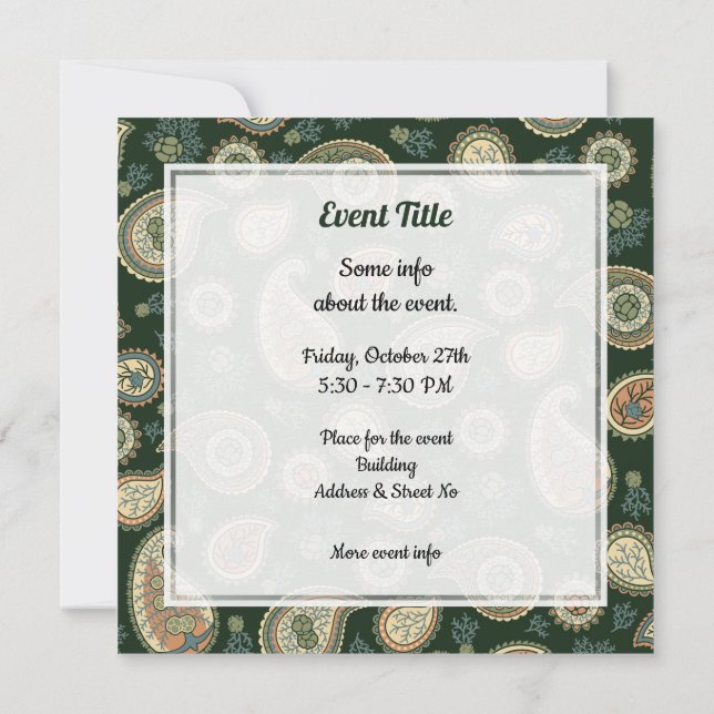 Cypress Paisley Pattern Invitation (Back)