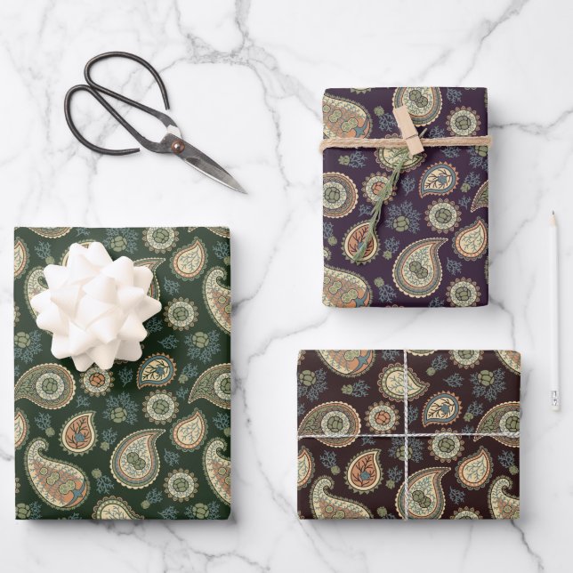 Cypress Paisley Pattern Wrapping Paper Sheets (Front)