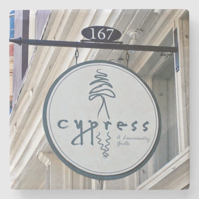 Cypress Restaurant Charleston, SC. Marble Coaster. Stone Coaster (Front)