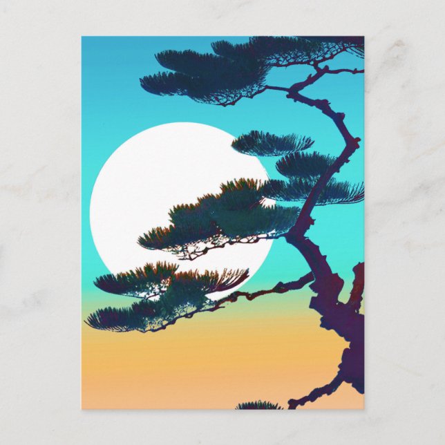 Cypress Tree and Full Moon Postcard (Front)