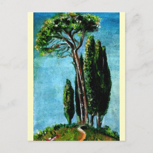 CYPRESS TREES AND MEDITERRANIAN PINE IN TUSCANY POSTCARD