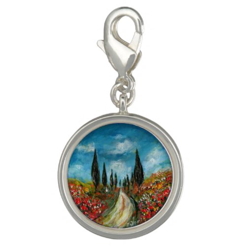 CYPRESS TREES AND POPPIES  IN TUSCANY ROUND CHARM