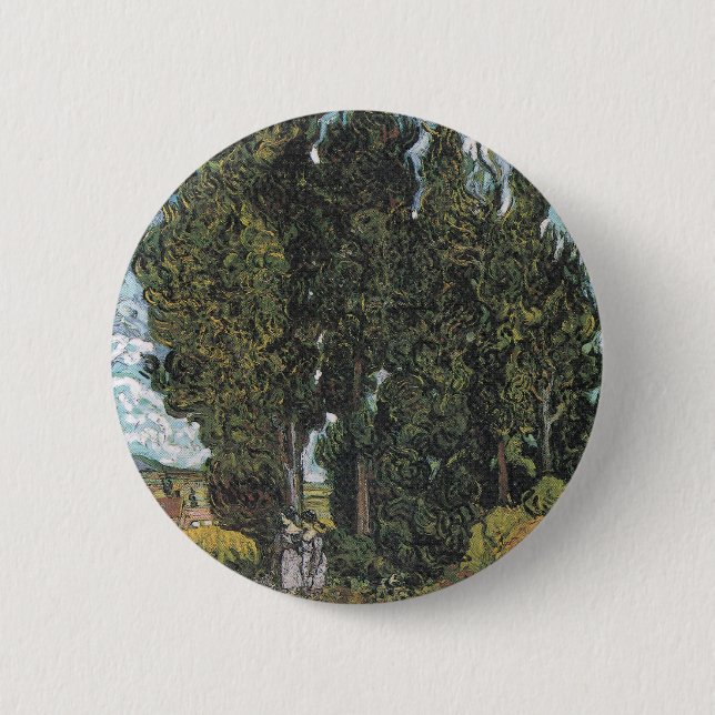 Cypress Trees by Van Gogh Button (Front)