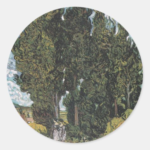 Cypress Trees by Van Gogh Classic Round Sticker