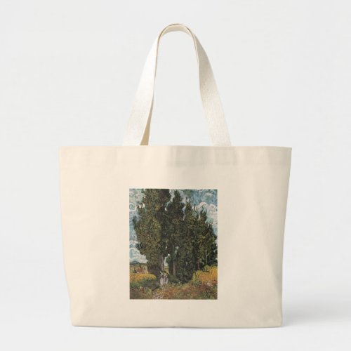 Cypress Trees by Van Gogh Large Tote Bag