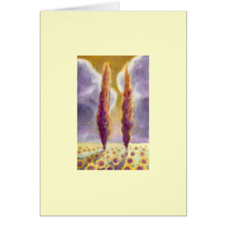 Cypress Trees in Sunflower Field III Cards