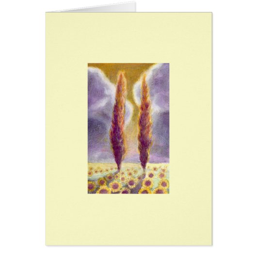 Cypress Trees in Sunflower Field III Cards (Front)