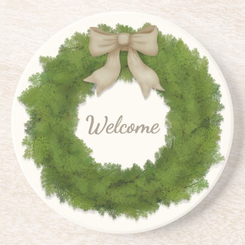 Cypress Wreath With Bow Custom Name or Greeting Coaster