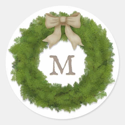 Cypress Wreath With Ivory Bow Custom Monogrammed Classic Round Sticker