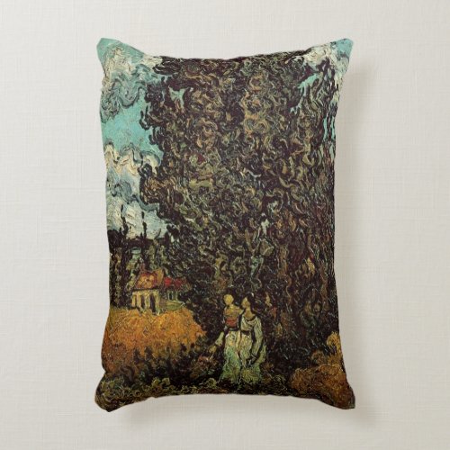 Cypresses and Two Women by Vincent van Gogh Accent Pillow