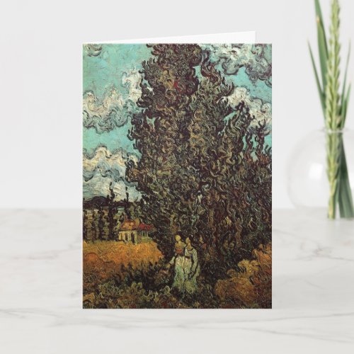 Cypresses and Two Women by Vincent van Gogh Card