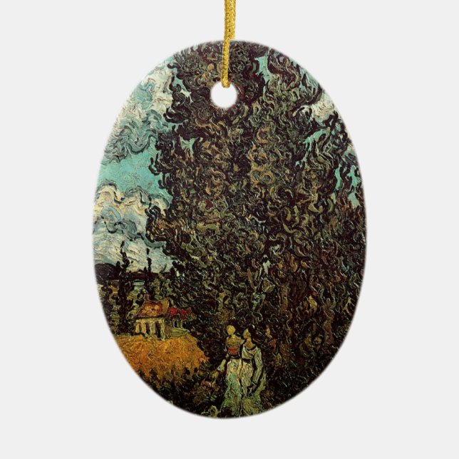 Cypresses and Two Women by Vincent van Gogh Ceramic Ornament (Front)