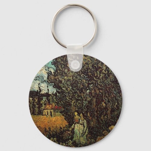 Cypresses and Two Women by Vincent van Gogh Keychain