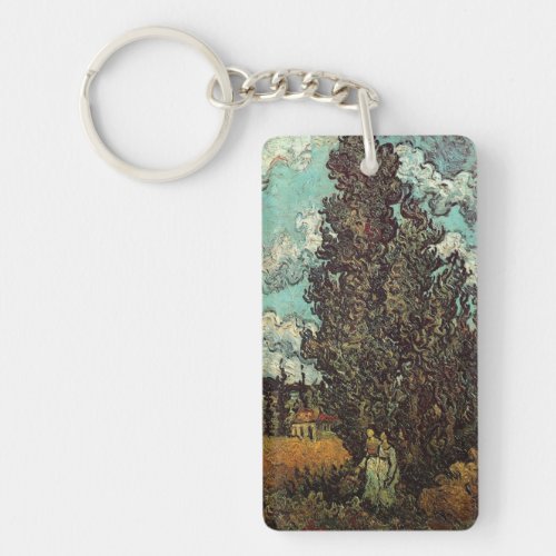 Cypresses and Two Women by Vincent van Gogh Keychain