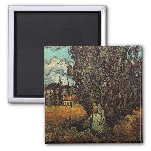 Cypresses and Two Women by Vincent van Gogh Magnet