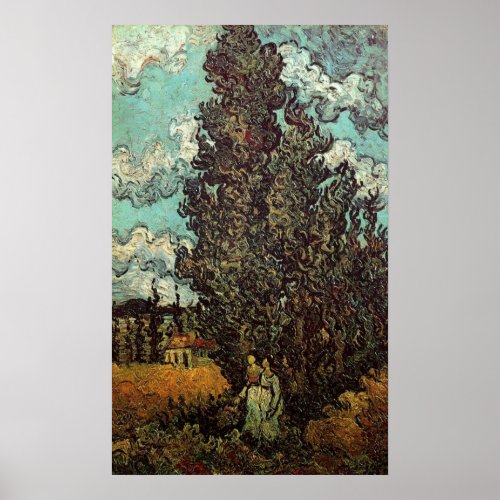 Cypresses and Two Women by Vincent van Gogh Poster