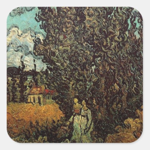 Cypresses and Two Women by Vincent van Gogh Square Sticker