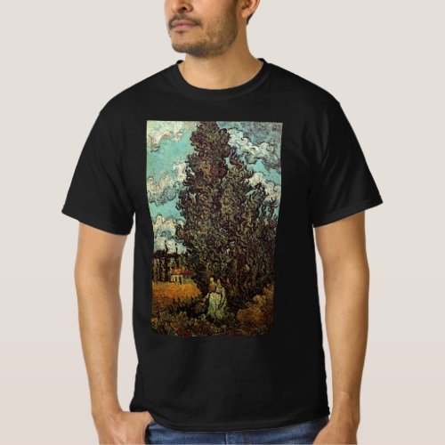 Cypresses and Two Women by Vincent van Gogh T_Shirt