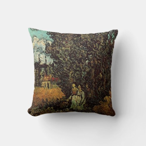 Cypresses and Two Women by Vincent van Gogh Throw Pillow