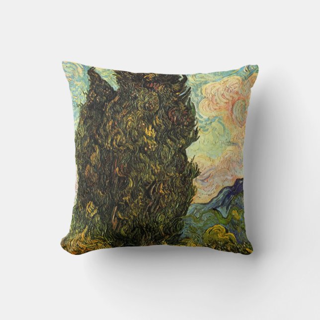 Cypresses by Vincent van Gogh Throw Pillow (Front)